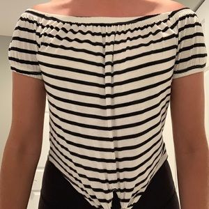 off the shoulder black and white striped top